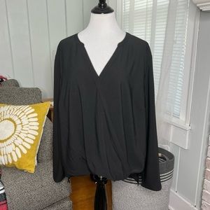 Black Surplice V-Neck Blouse - Women